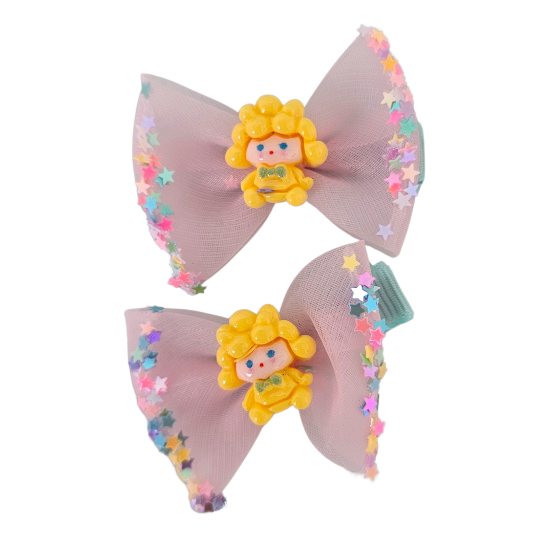 Lahniyo Glitter Star Bow Clips | Adorable Hairpins for Girls