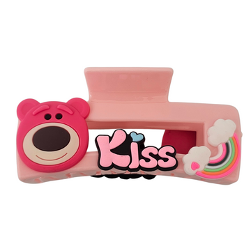 Playful "Kiss" Text Hair Clip | Trendy Rainbow Bear Clutcher